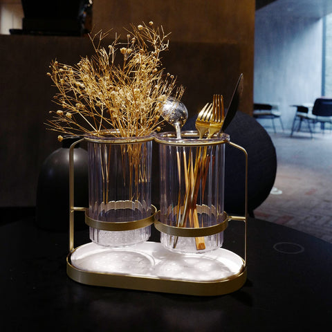 Kivsty Tabletop Flatware Organizer with Gold Stand adds elegant dining room organization