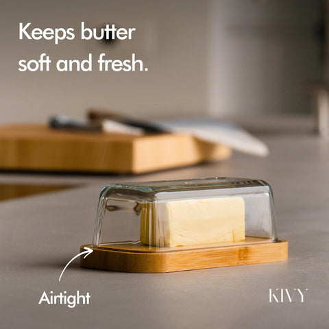 Butter sits neatly on the countertop, saving space.