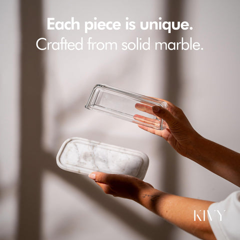 KIVY butter dish on countertop ideal for soft, spreadable butter