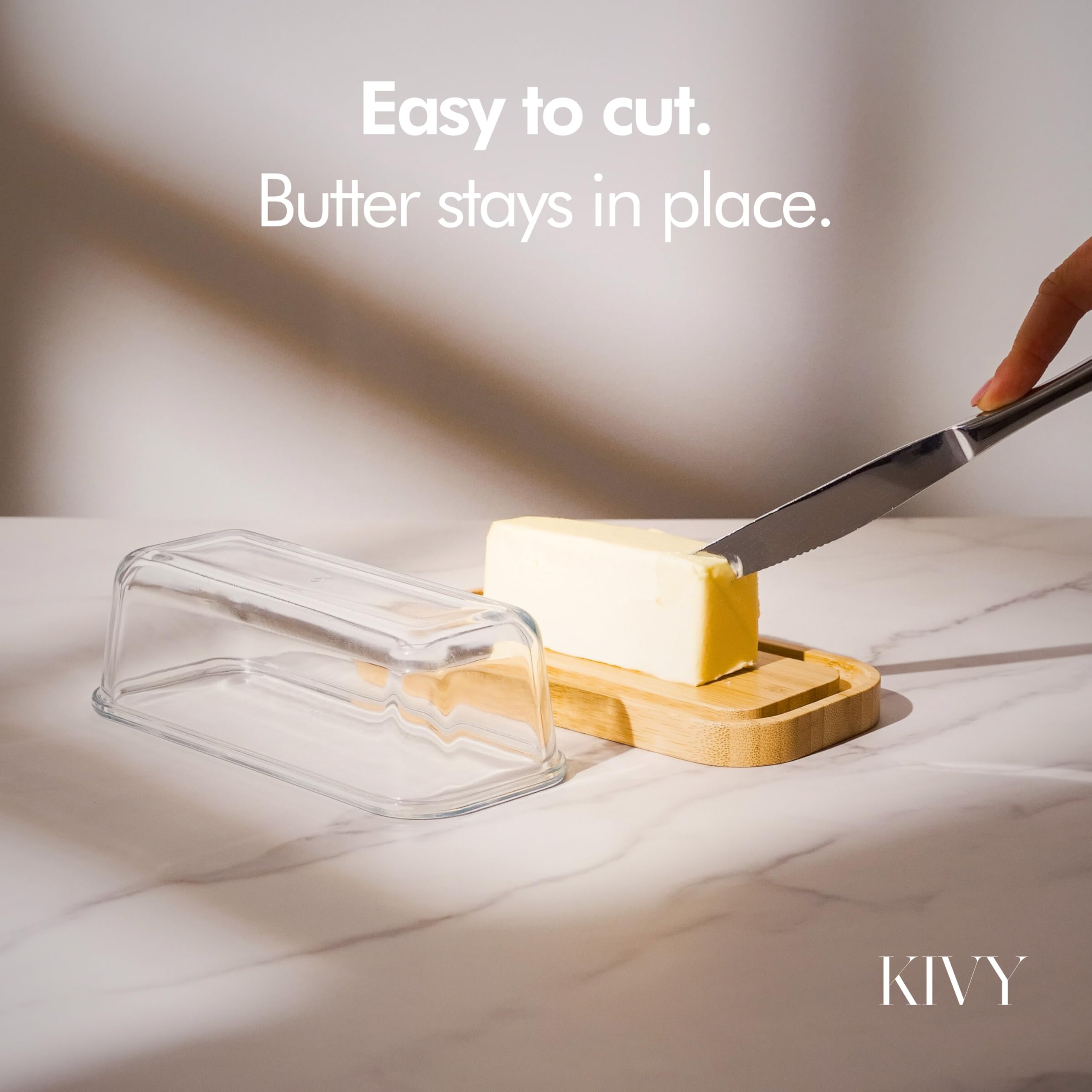 KIVY butter dish fits fridge door shelves to save space.