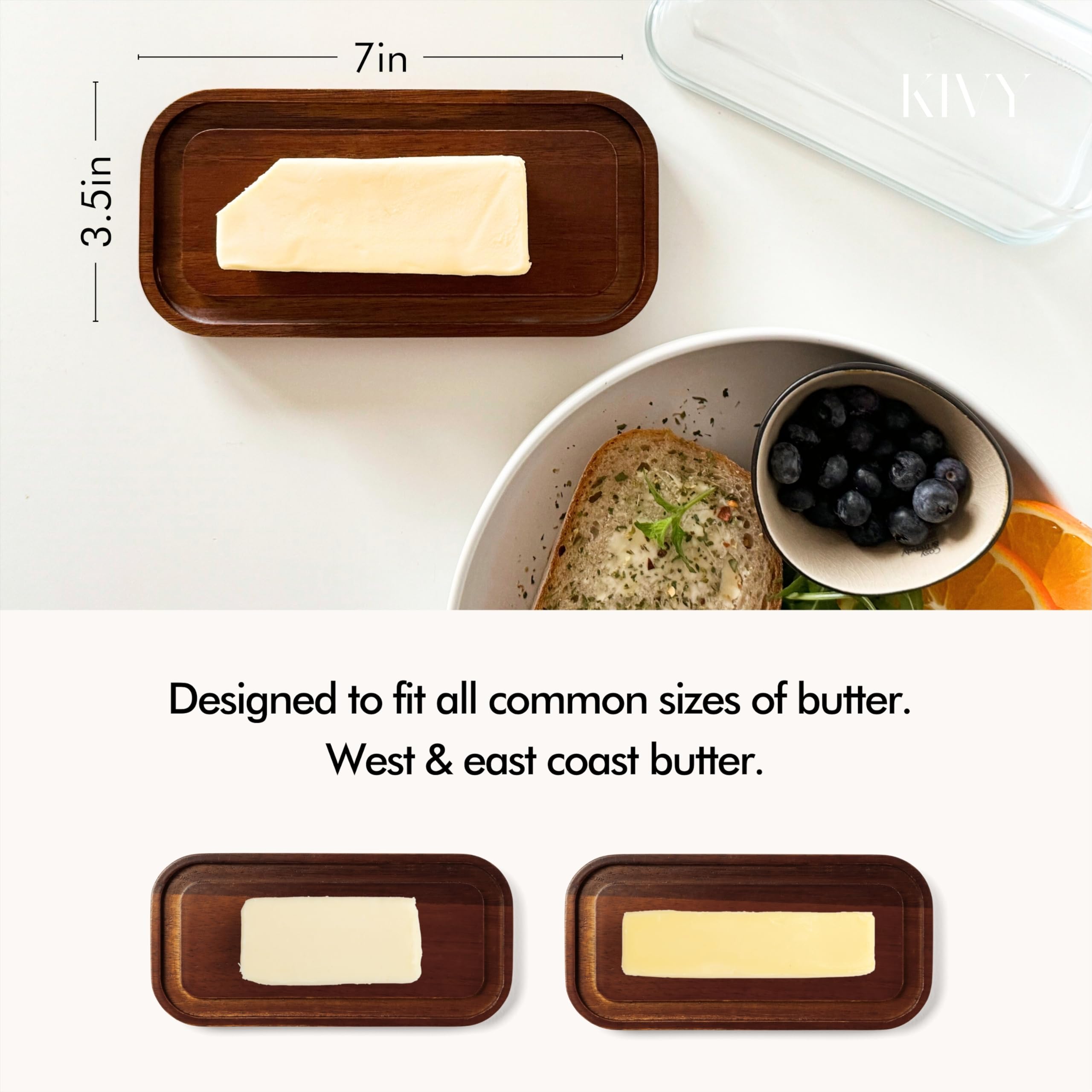 KIVY butter dish on refrigerator door shelf saves kitchen space.