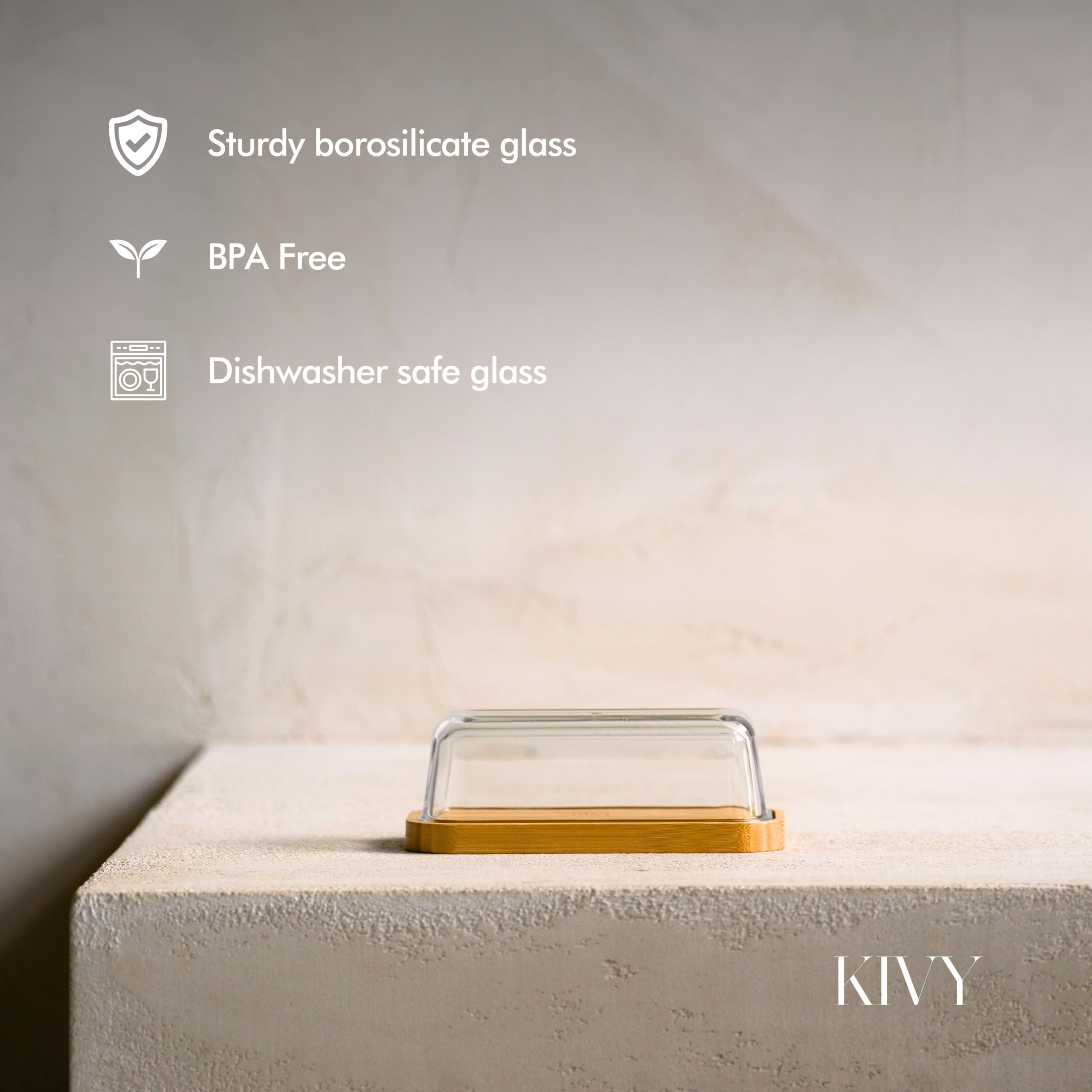 KIVY compact design blends glass and bamboo for modern use.