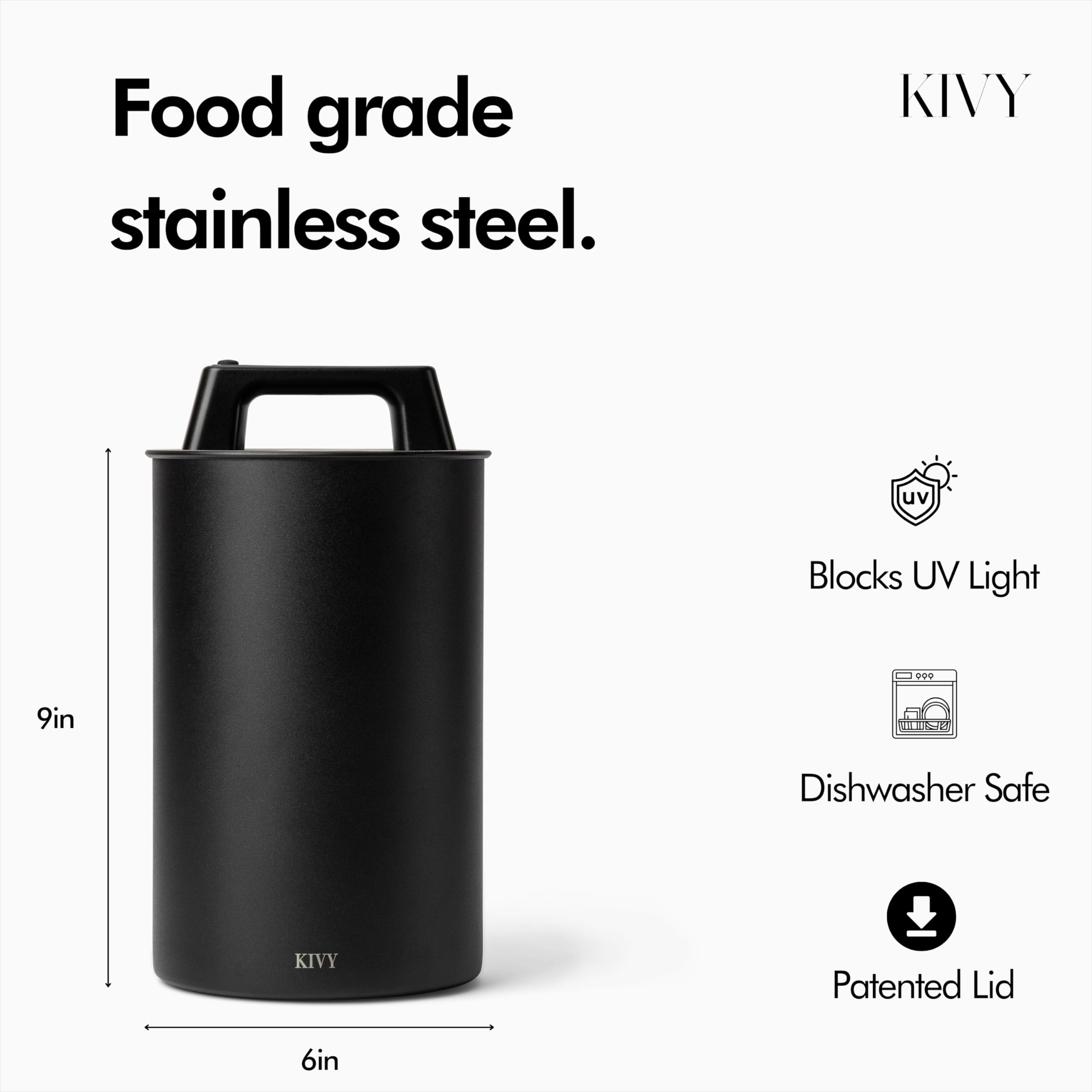 KIVY easy-clean steel canister with user-friendly lid