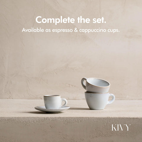 KIVY espresso cups with saucers add a classic serving ritual.