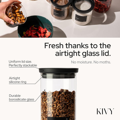 KIVY glass lid airtight closeup showing durable seal and glass construction.