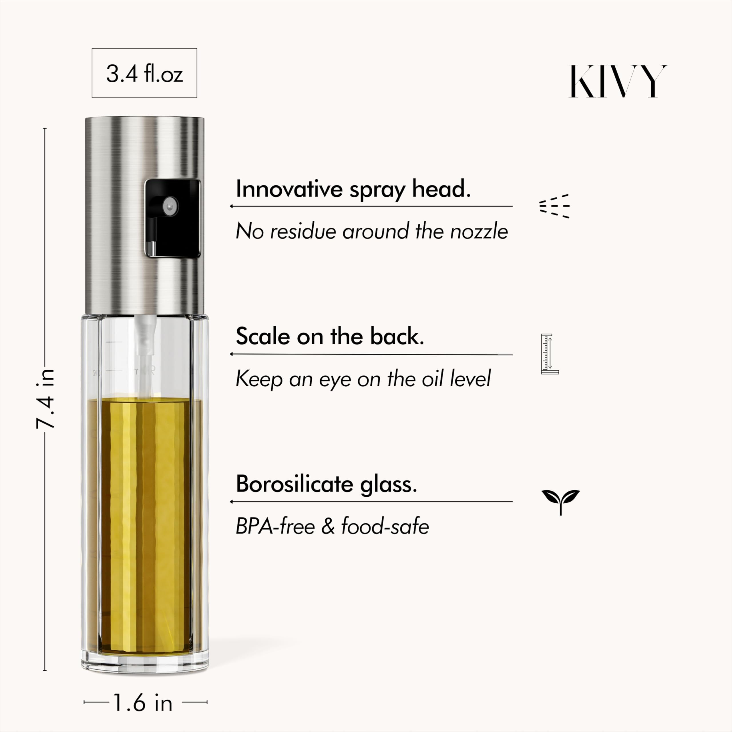 KIVY glass bottle ready for olive oil and healthy cooking.