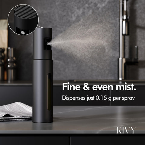 KIVY Glass Oil Sprayer nozzle and mist control enable precise dosing