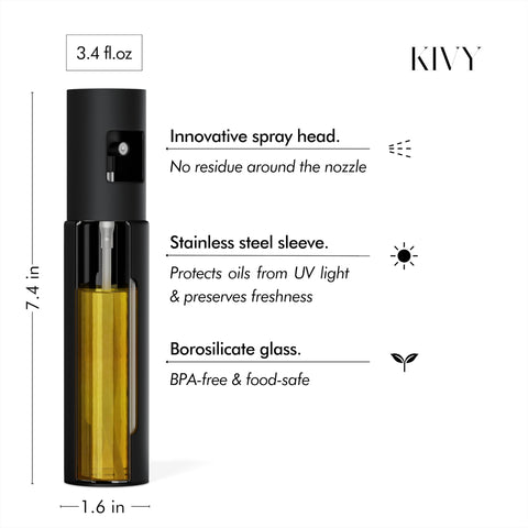 KIVY Glass Oil Sprayer stainless lid supports drip-free use