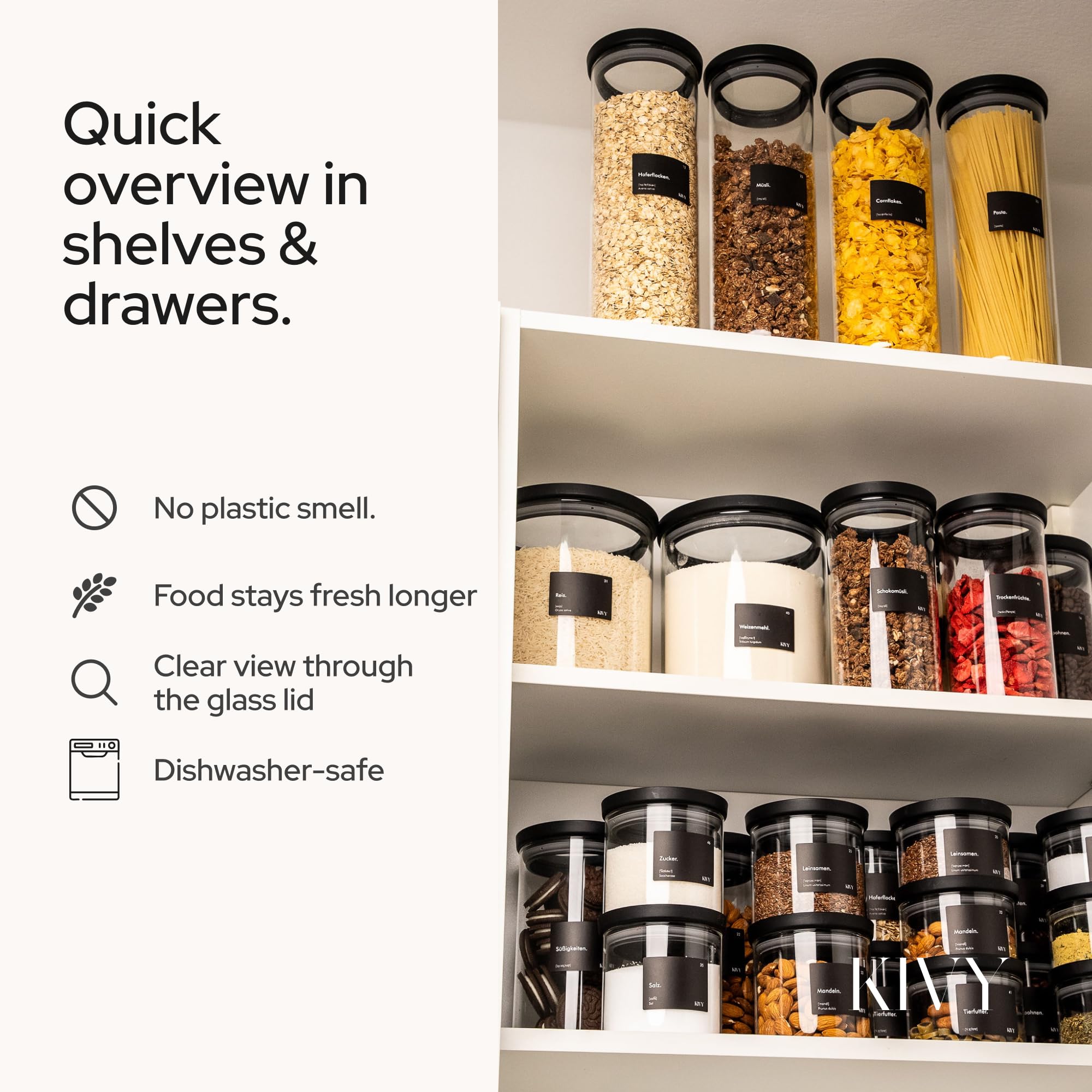 KIVY pasta flour sugar storage jar showing versatile use for staple ingredients.