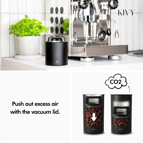 KIVY stainless steel coffee container seal keeps beans airtight for longer shelf life.