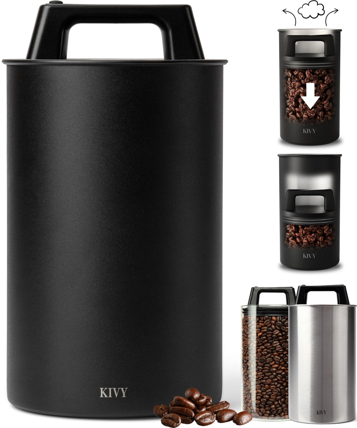 KIVY vacuum canister with push lid preserves aroma for fresher coffee