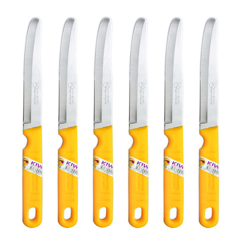 Kiwi brand fruit knives in silver and yellow for versatile fruit prep tasks.