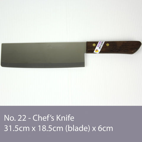 KIWI chef knife #22 slicing meat for even, thin portions.