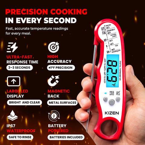 KIZEN fold-out probe enables quick checks on grill or oven