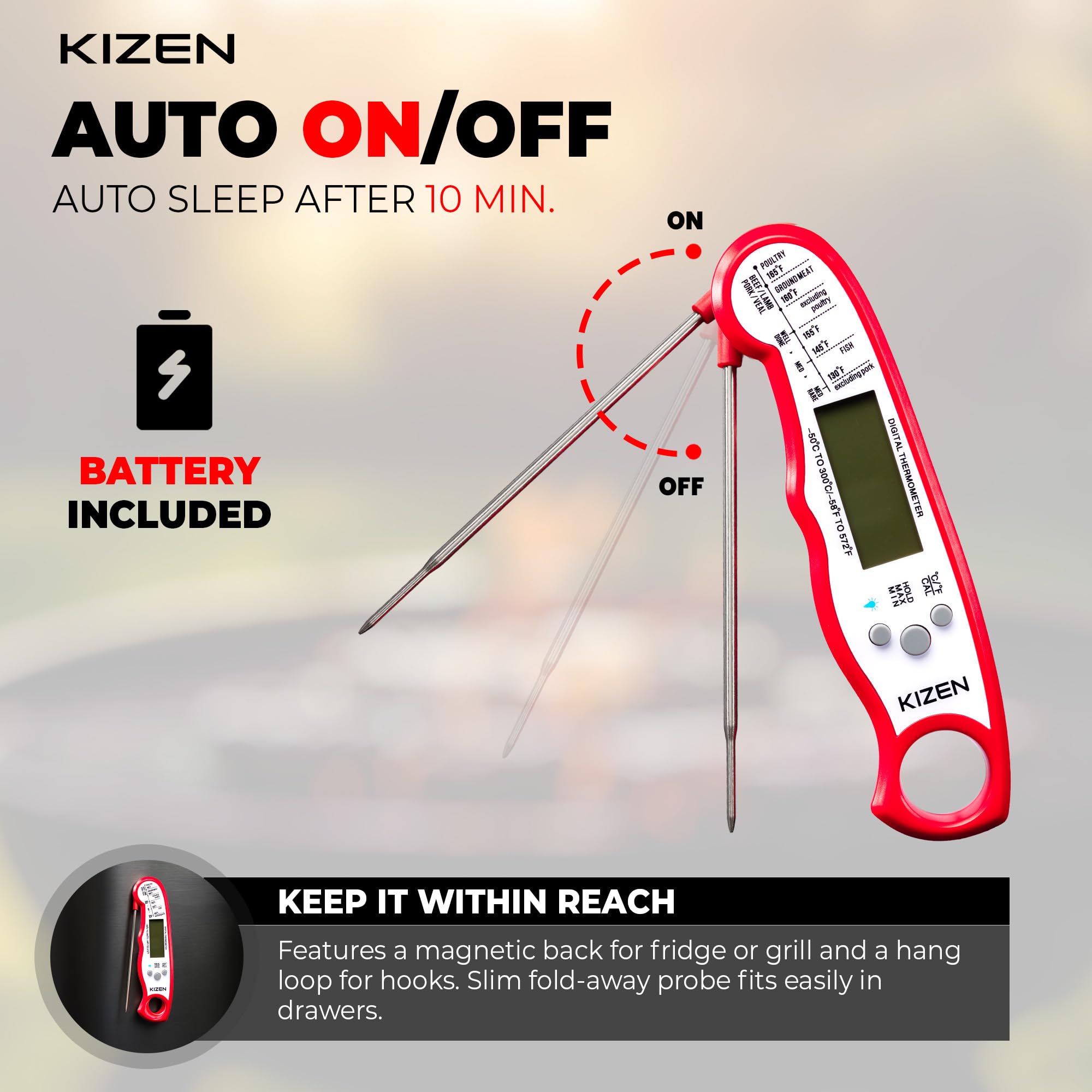 KIZEN thermometer ideal for grilling season and backyard cooking