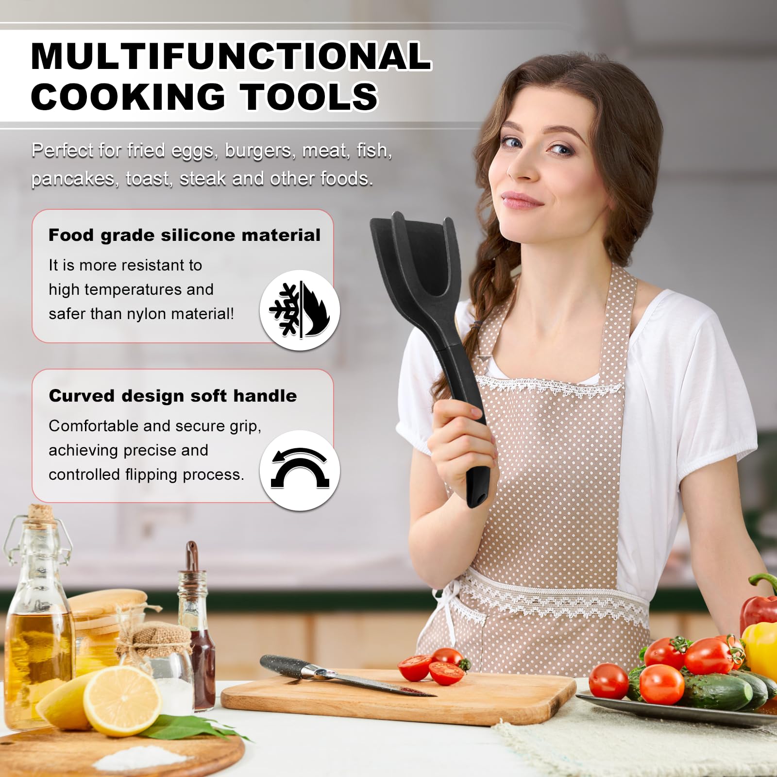 KJG spatula-tong hybrid for flipping and serving with precision