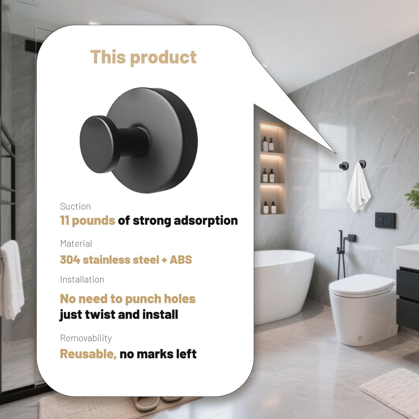 KJMAQI removable no mark suction hook for easy relocation