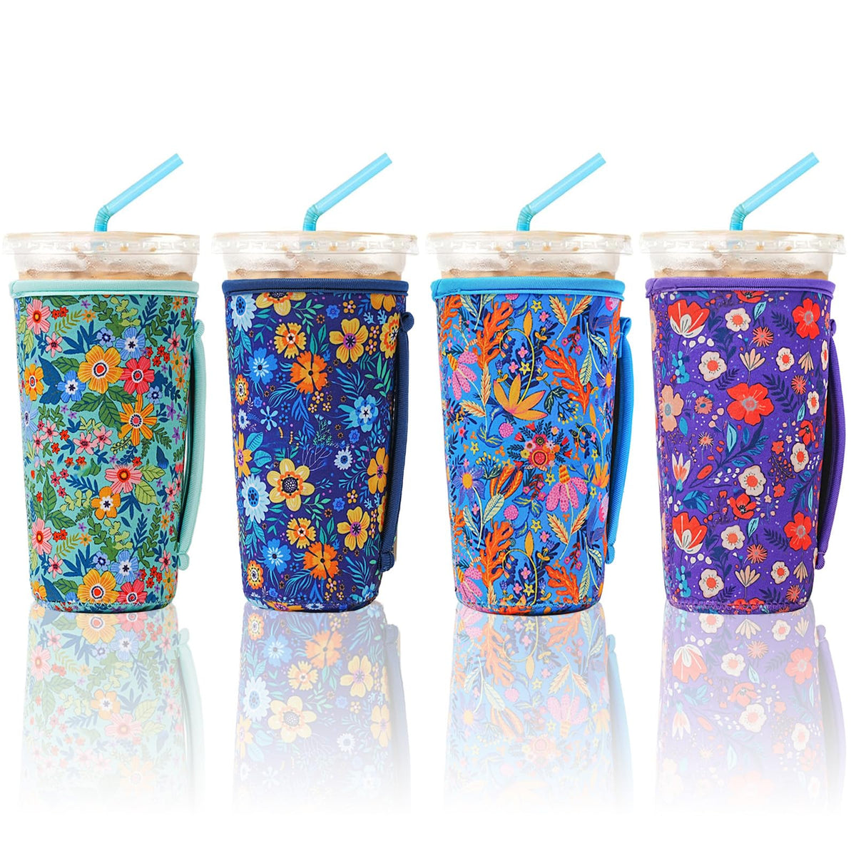 KJQJLY 4-pack iced coffee sleeve neoprene keeps drinks cold
