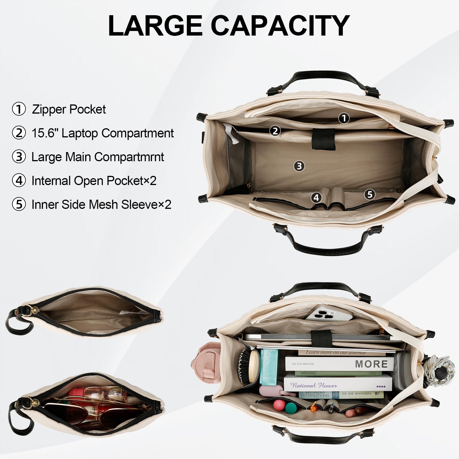 KKXIU quilted computer handbag protecting a 15.6-inch laptop