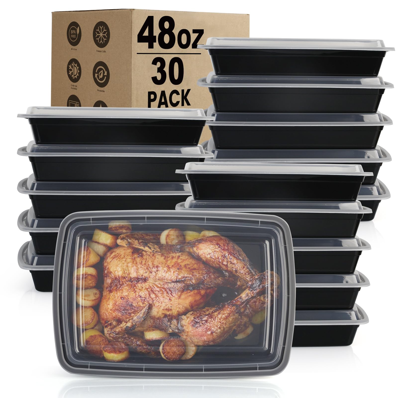 Kkyvvy meal-prep 48oz pack with 30 lids for organized portions