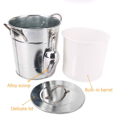 KL galvanized metal ice bucket design adds rustic charm to home bars.