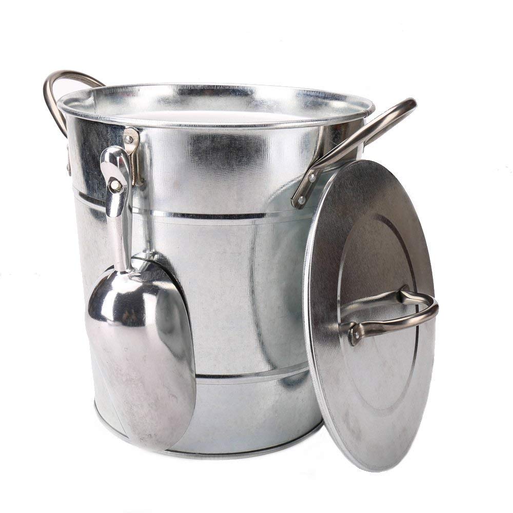 KL ice bucket with lid and scoop keeps ice ready for parties.