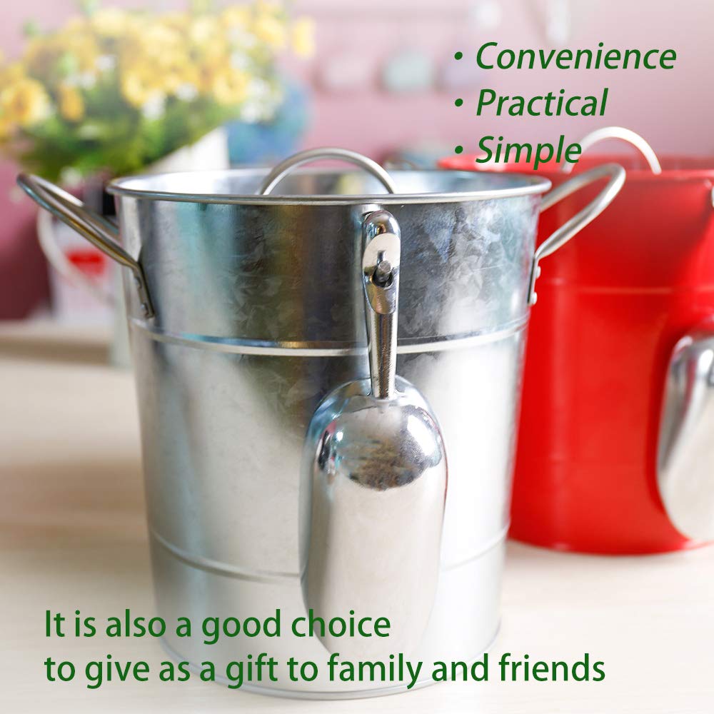 KL ice bucket with lid and scoop protects ice and reduces spills.