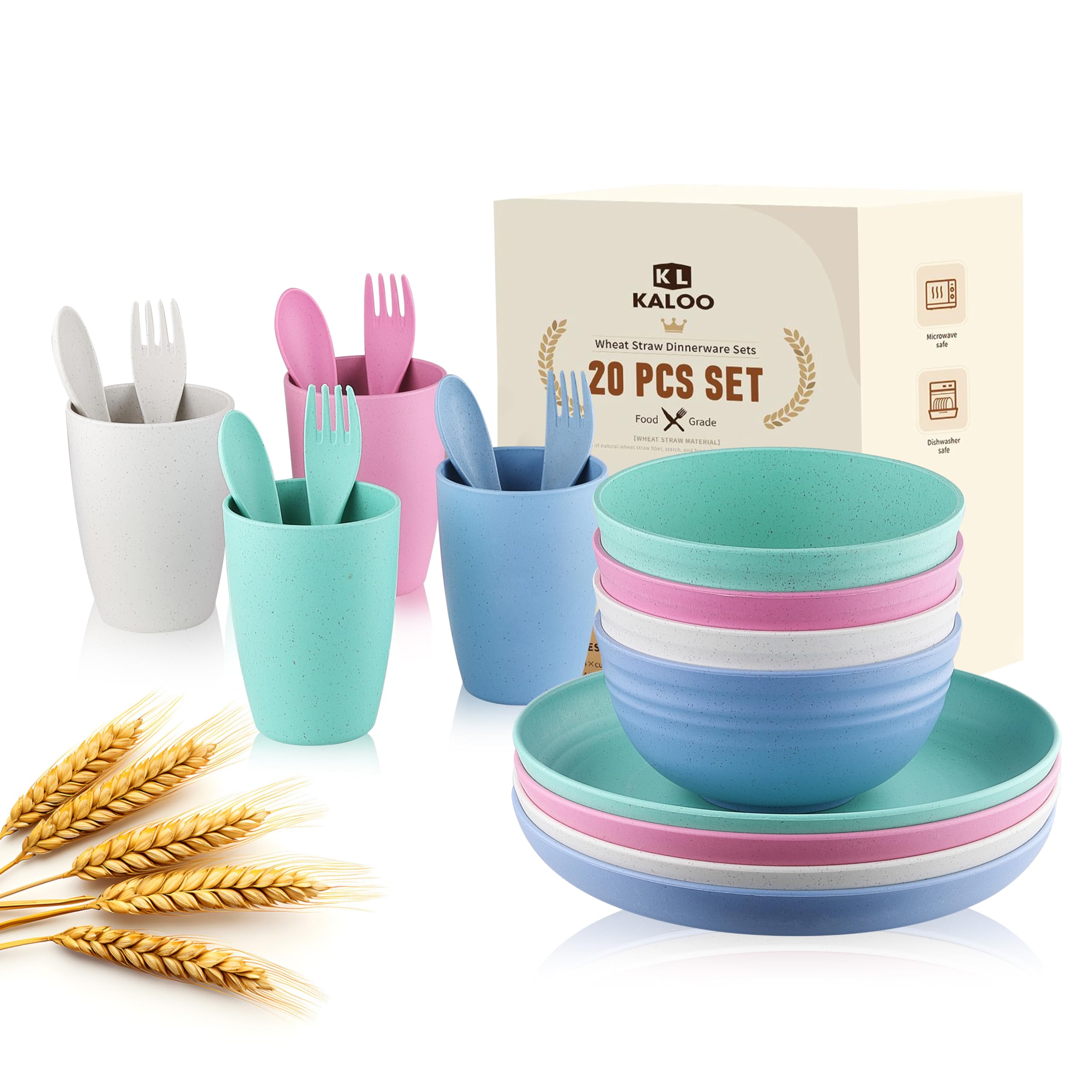 KL Kaloo wheat straw plates 4pc in beige for durable kids meals