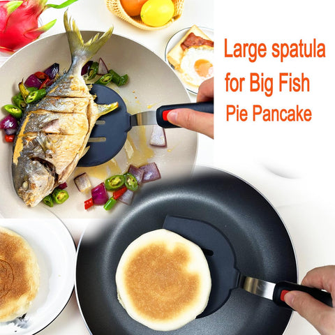 KLAQQED large pancake spatula for flipping thick pancakes and burgers safely.