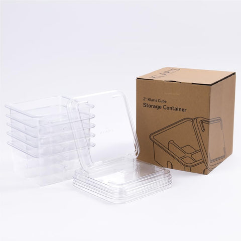 Klaris 2in cube storage container with lid showing stackable organization