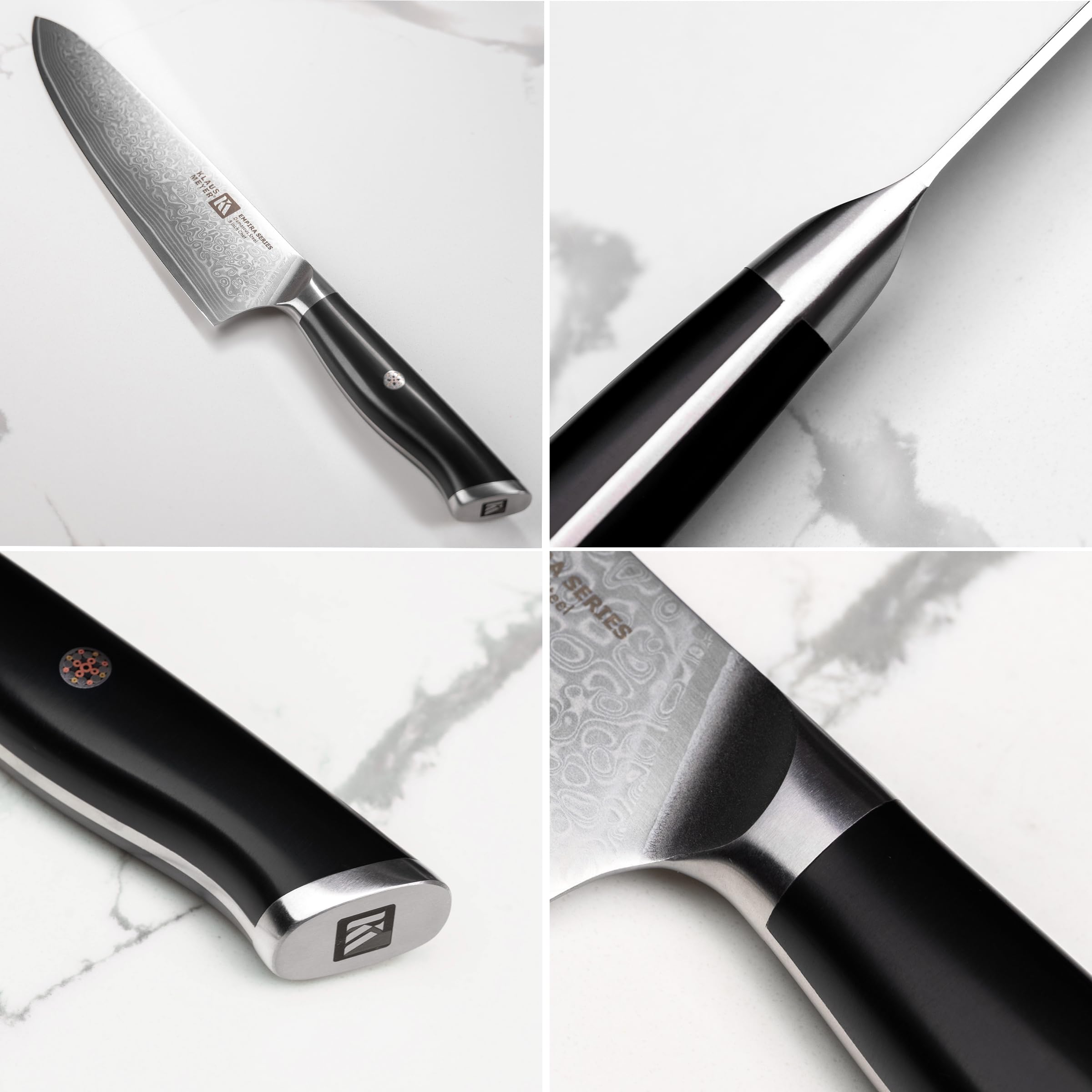 Klaus Meyer oil-hardened blades offer sharpness retention and rust resistance.