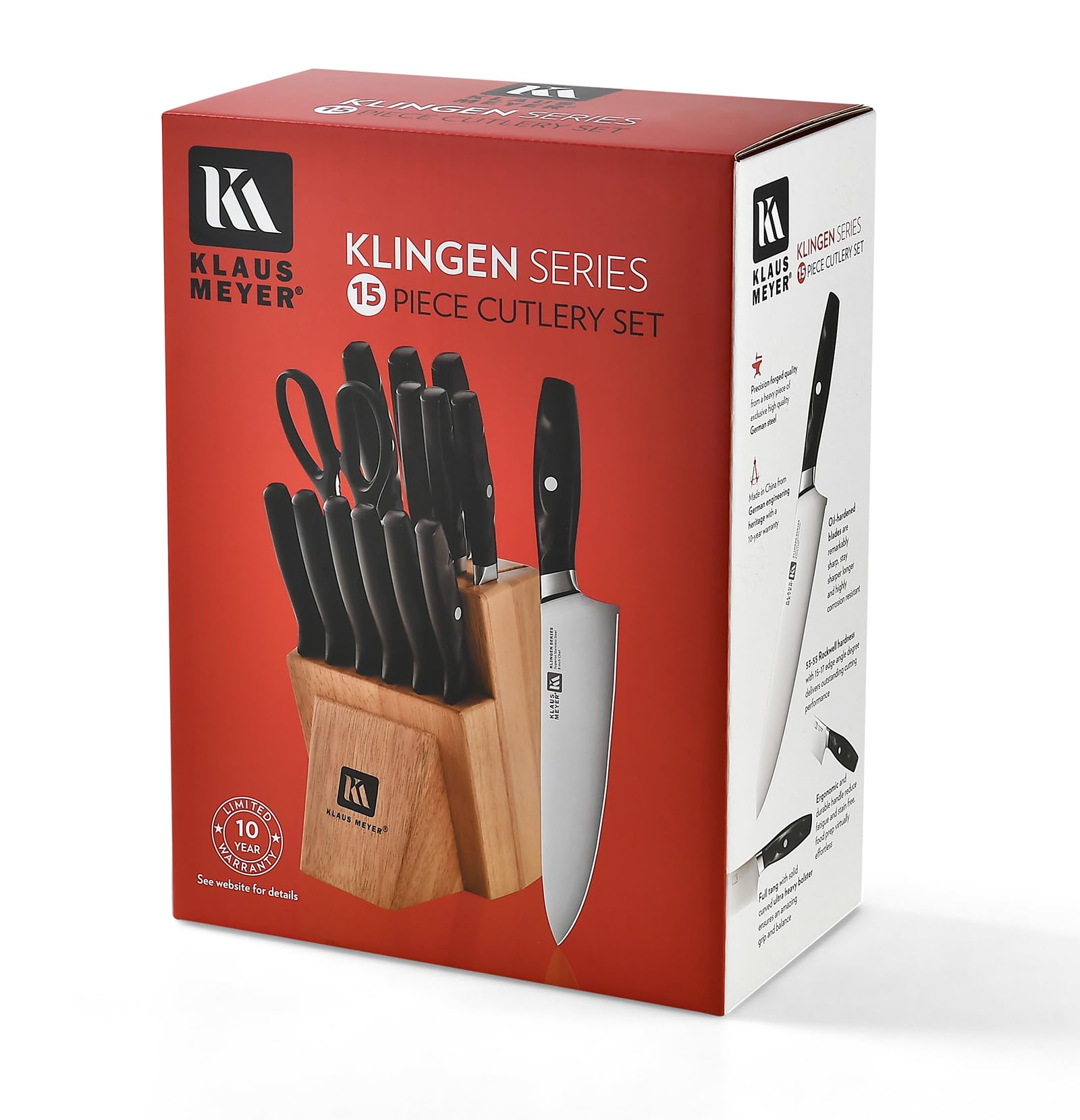 Klaus Meyer solid wooden block provides sturdy knife storage.