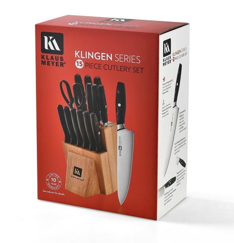 Klaus Meyer solid wooden block provides sturdy knife storage.
