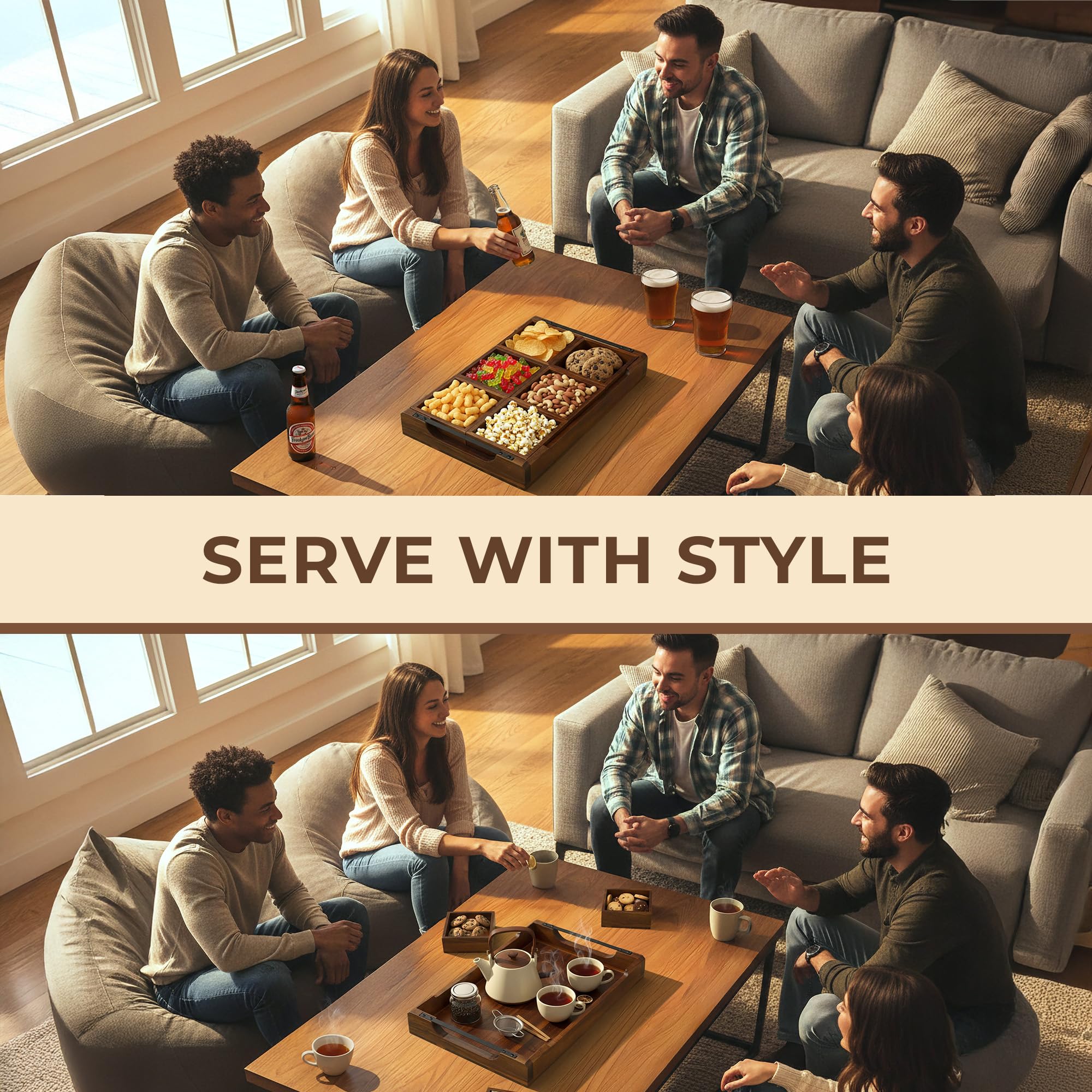 Klavio tray with removable trays for quick refills during gatherings.