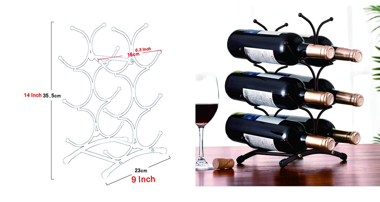 KLGO coffee-color wine rack side view, saves counter space while keeping bottles accessible.