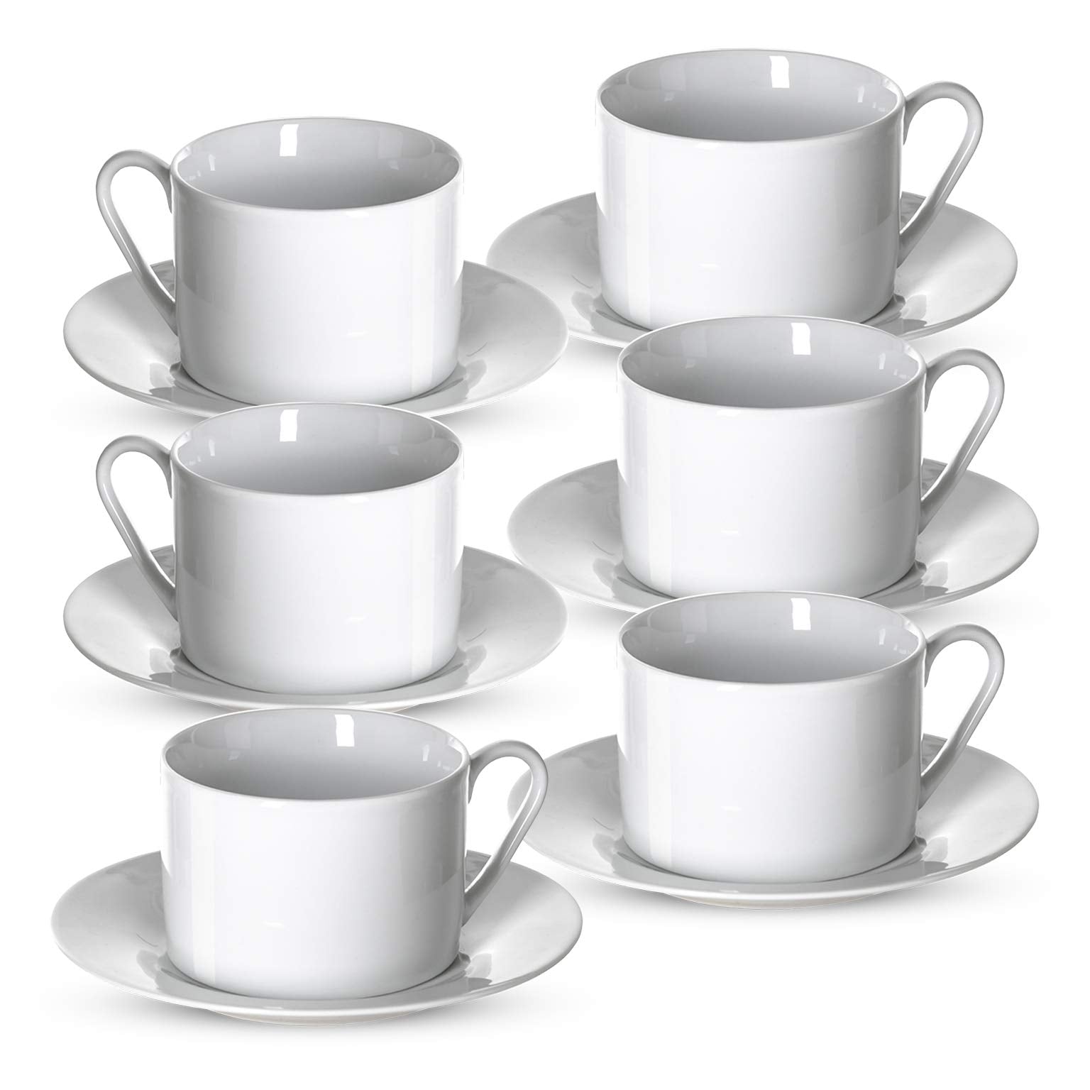 Klikel tea cups and saucers set in white, ideal for elegant dinners and tea parties.