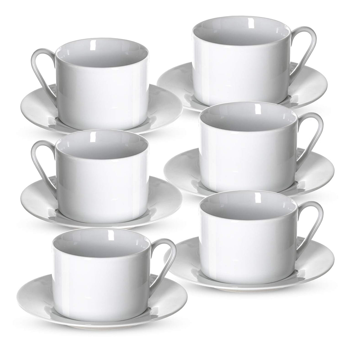 Klikel tea cups and saucers set in white, ideal for elegant dinners and tea parties.