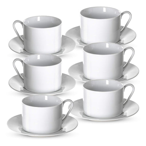 Klikel tea cups and saucers set in white, ideal for elegant dinners and tea parties.