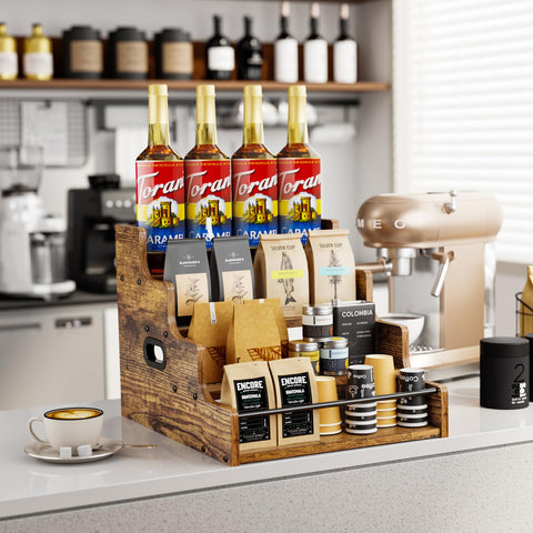 4-tier countertop rack by KLM allows versatile display on any kitchen or bar surface