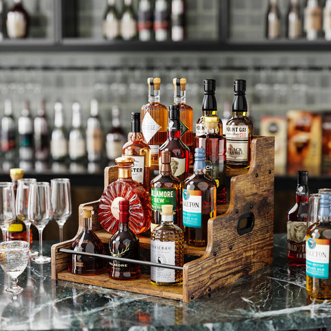 KLM coffee syrup rack keeps flavor syrups neatly arranged for quick barista style creations