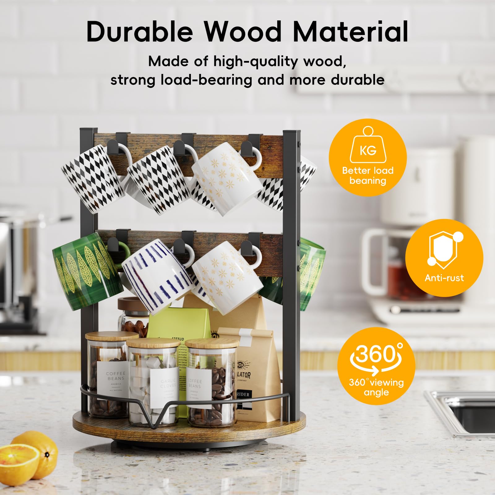 KLM counter-friendly mug holder saves counter space