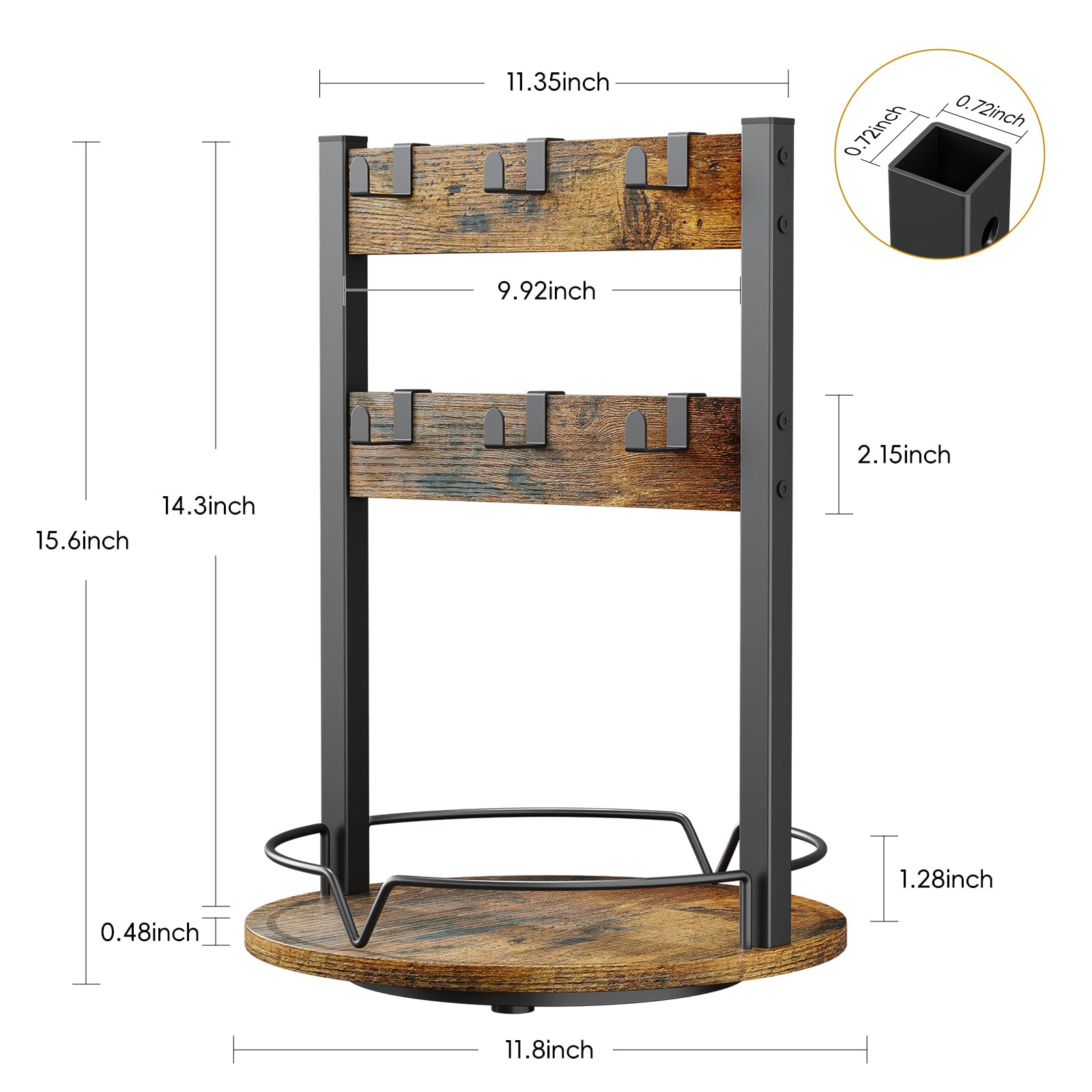KLM mug rack with 12 sturdy hooks for multiple mugs