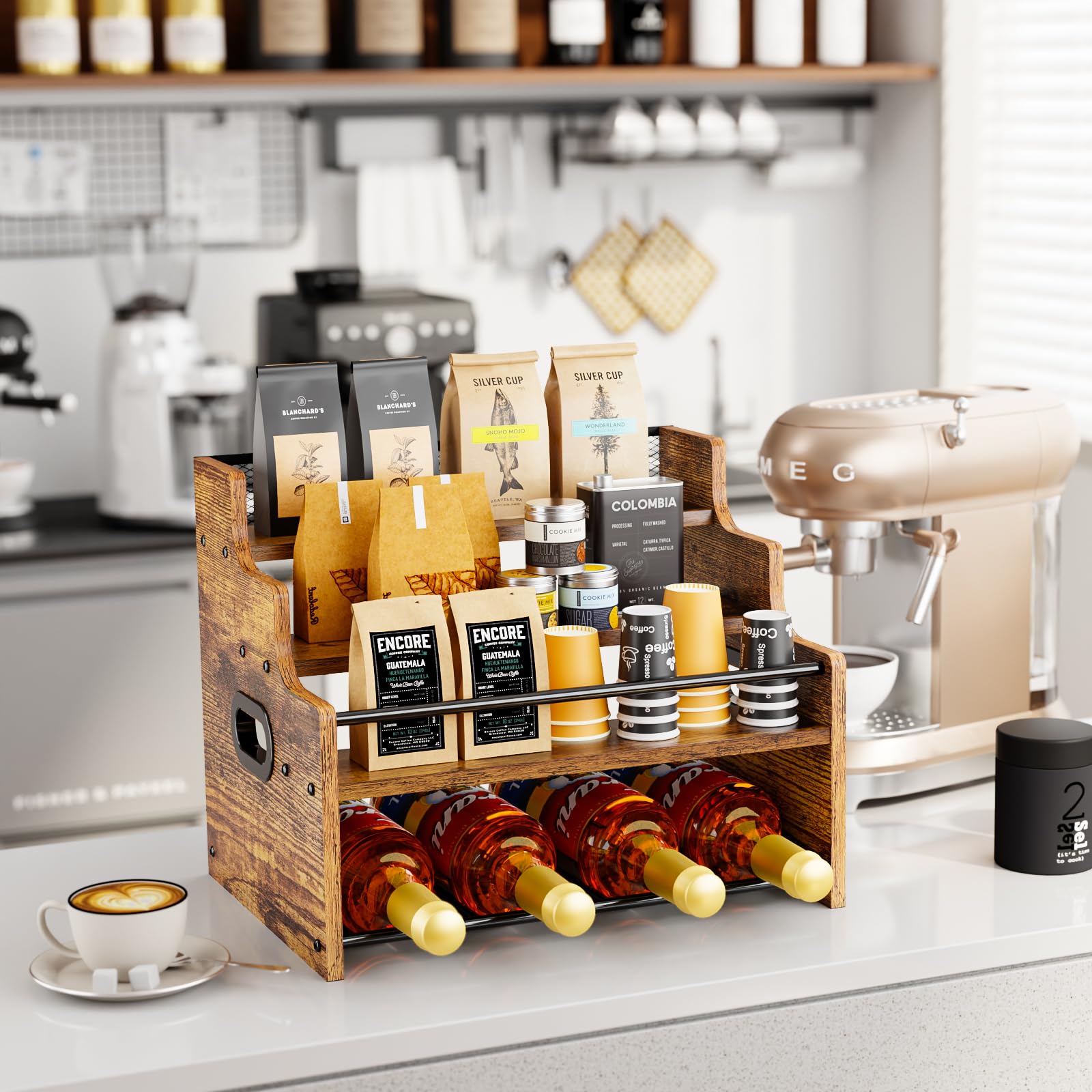 KLM top display tiers with guard rails keep items secure and visible