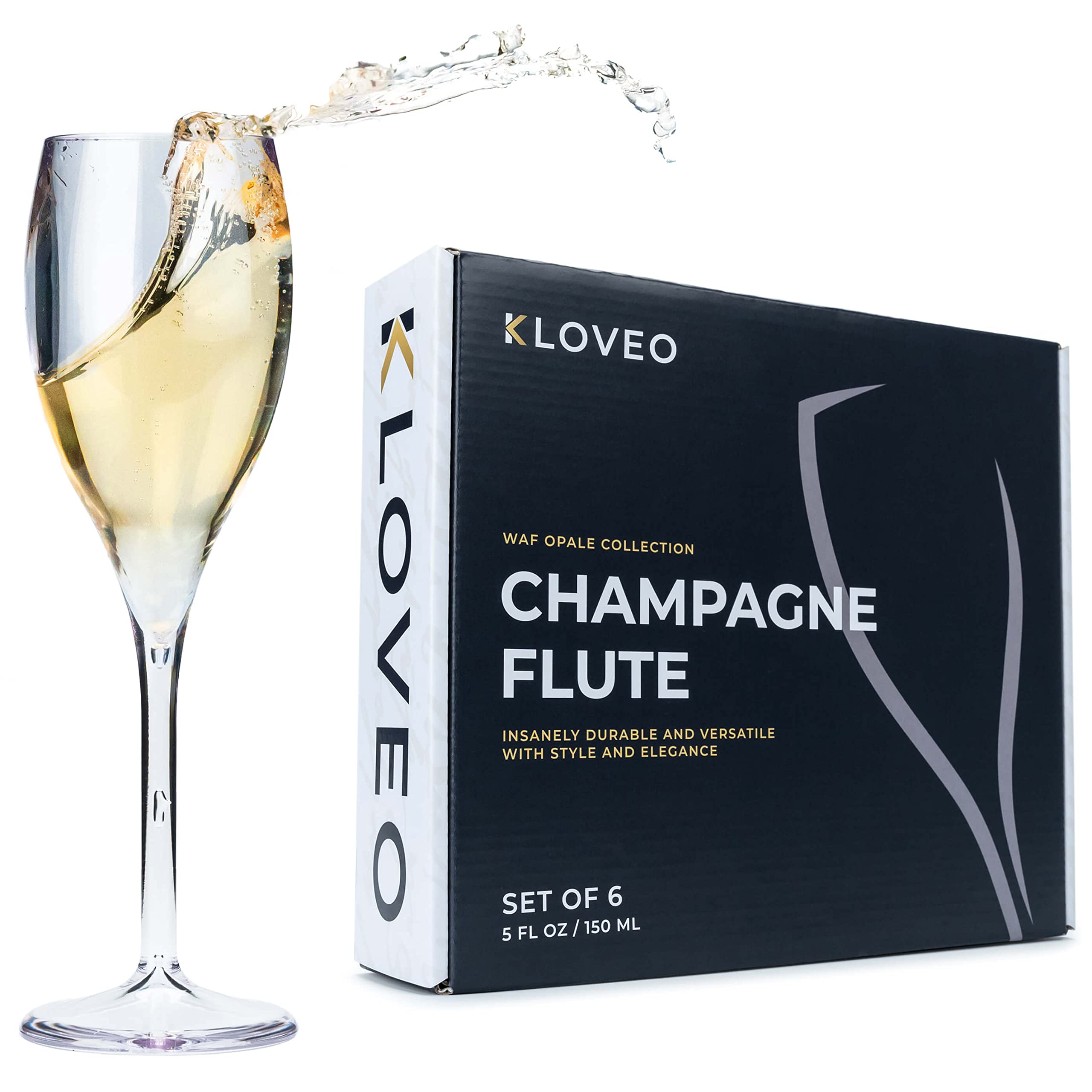 KLOVEO champagne flutes set of six for elegant indoor or outdoor toasting