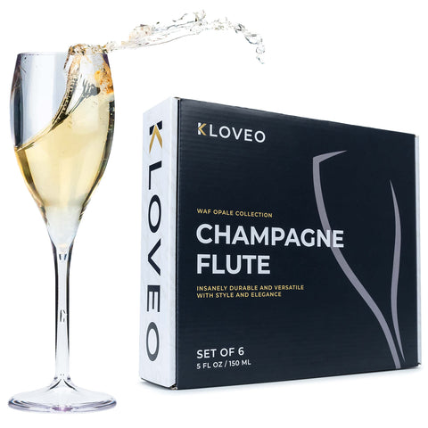 KLOVEO champagne flutes set of six for elegant indoor or outdoor toasting