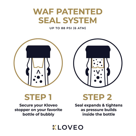 KLOVEO champagne stopper with self-tightening seal for lasting fizz
