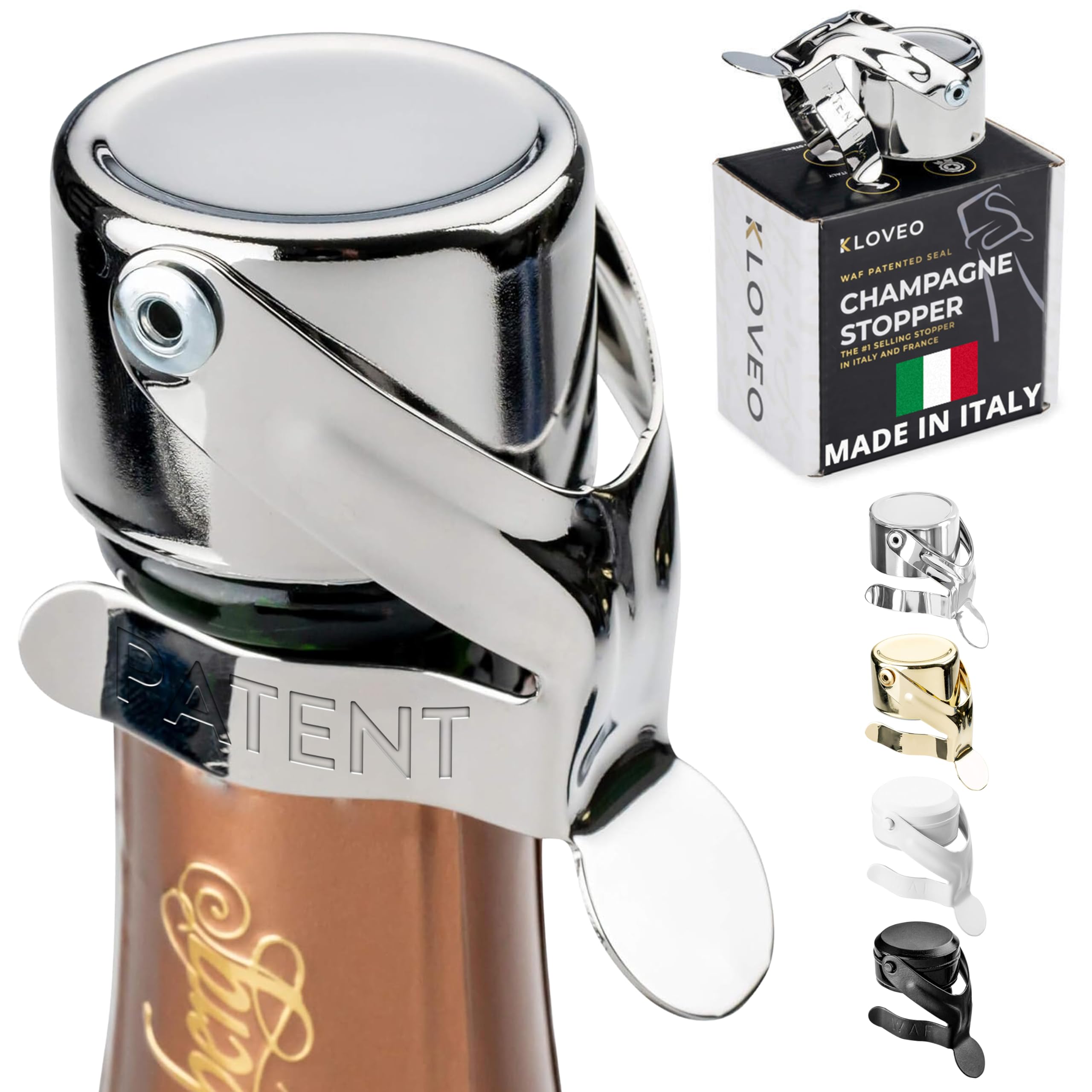 KLOVEO WAF champagne stopper in action preserves fizz after opening