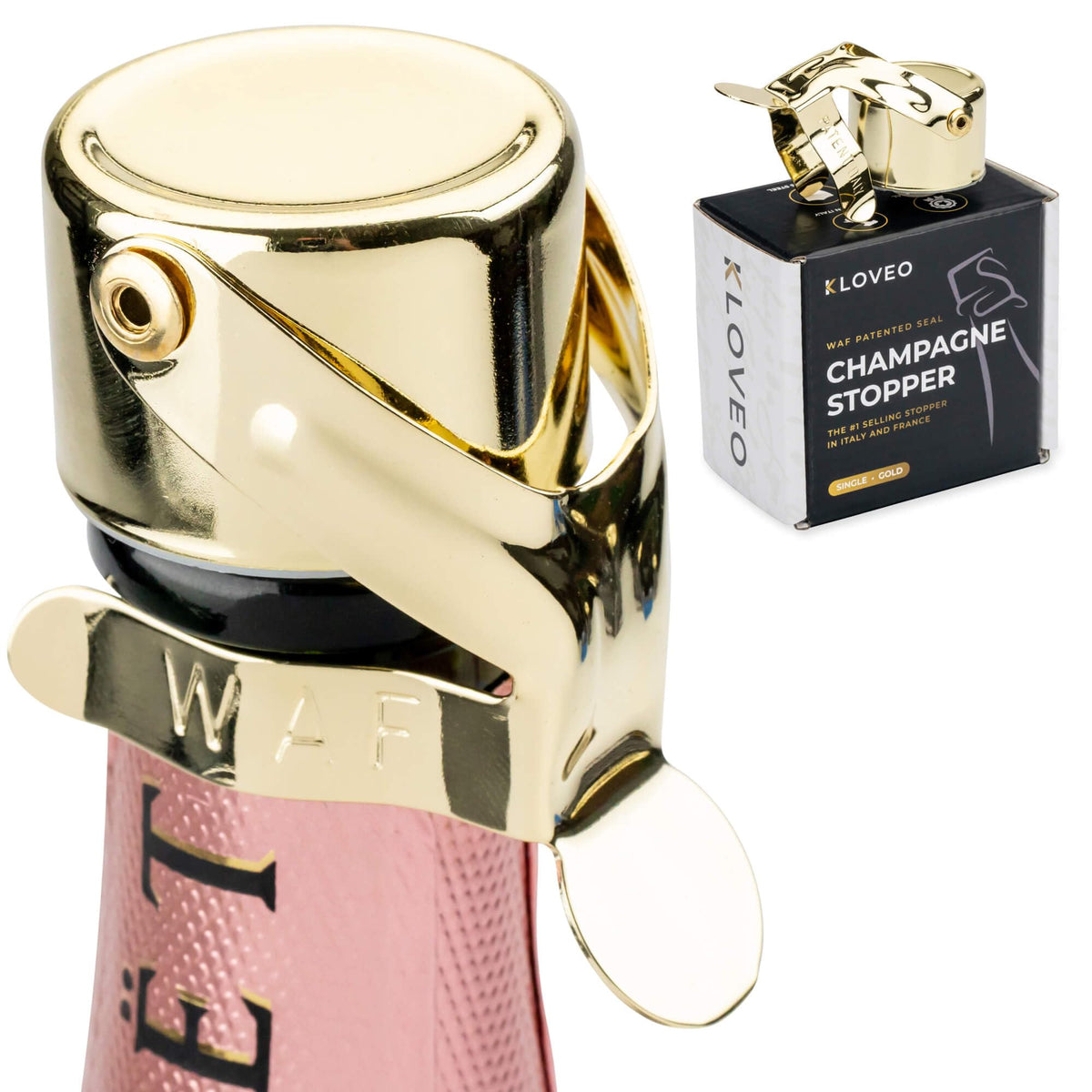 KLOVEO WAF champagne stopper, Italy-made design seals fizz for longer freshness