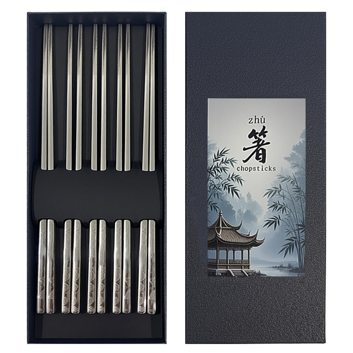Kloveright 5-pairs chopsticks—316 stainless steel, 9.5 inches, durable and reusable for everyday dining.