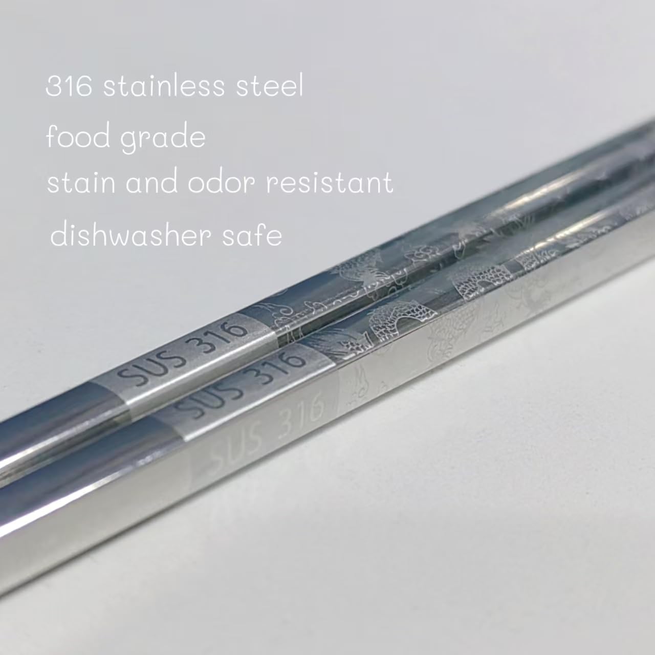 Kloveright dragon-laser-engraved chopsticks with metal grip for elegant meals.
